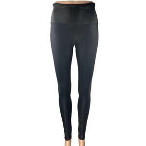 Spanx Black Faux Leather Mid Rise Skinny Fitness Workout Gym Leggings Pants Sz M